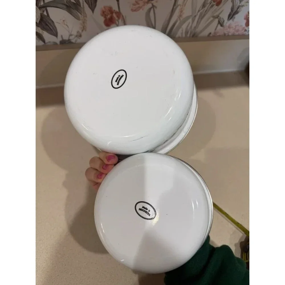 Vintage Floral Enamel Nesting Metal Bowls Set of 2